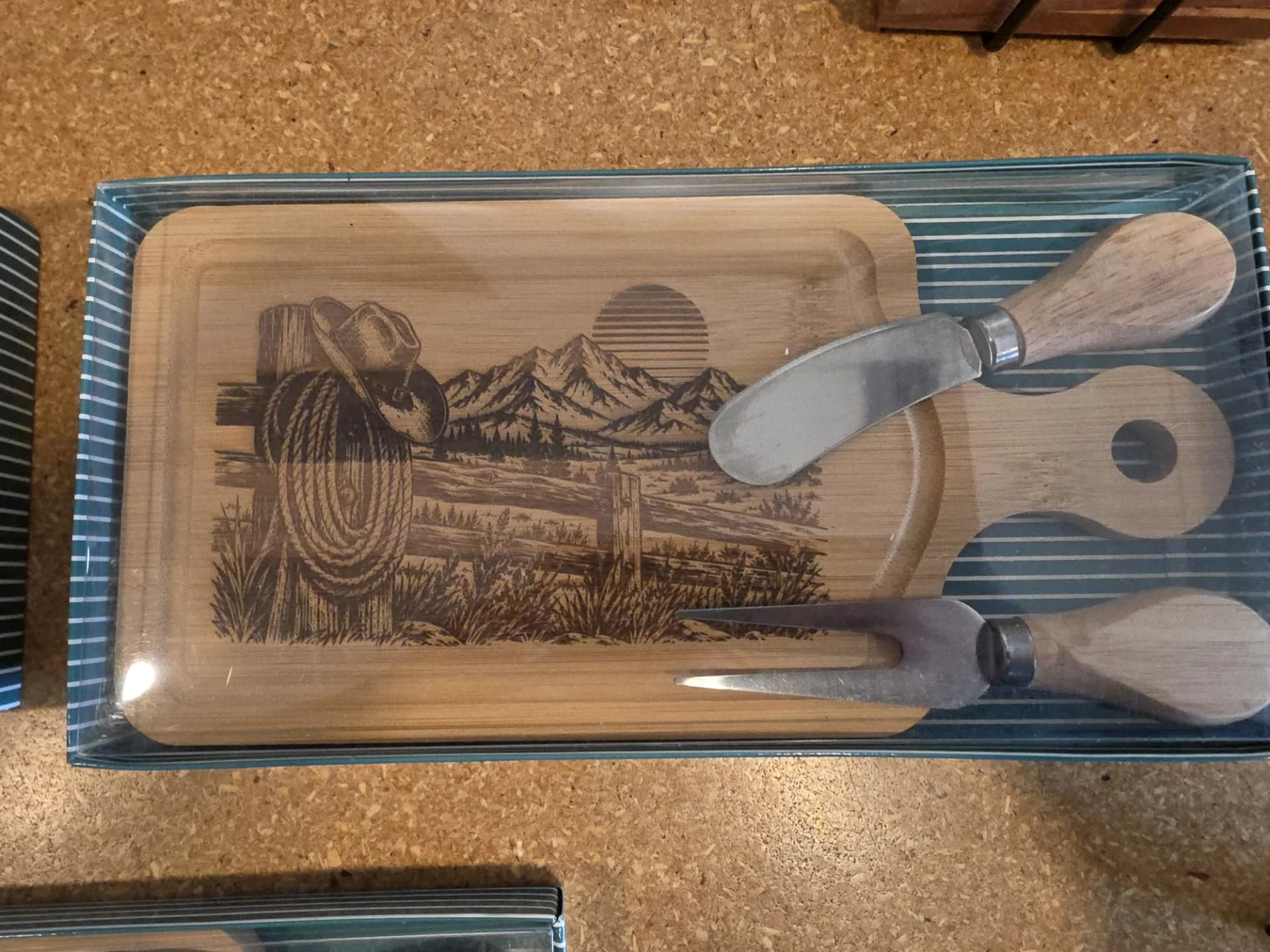 Engraved bamboo cheese board gift set with knives